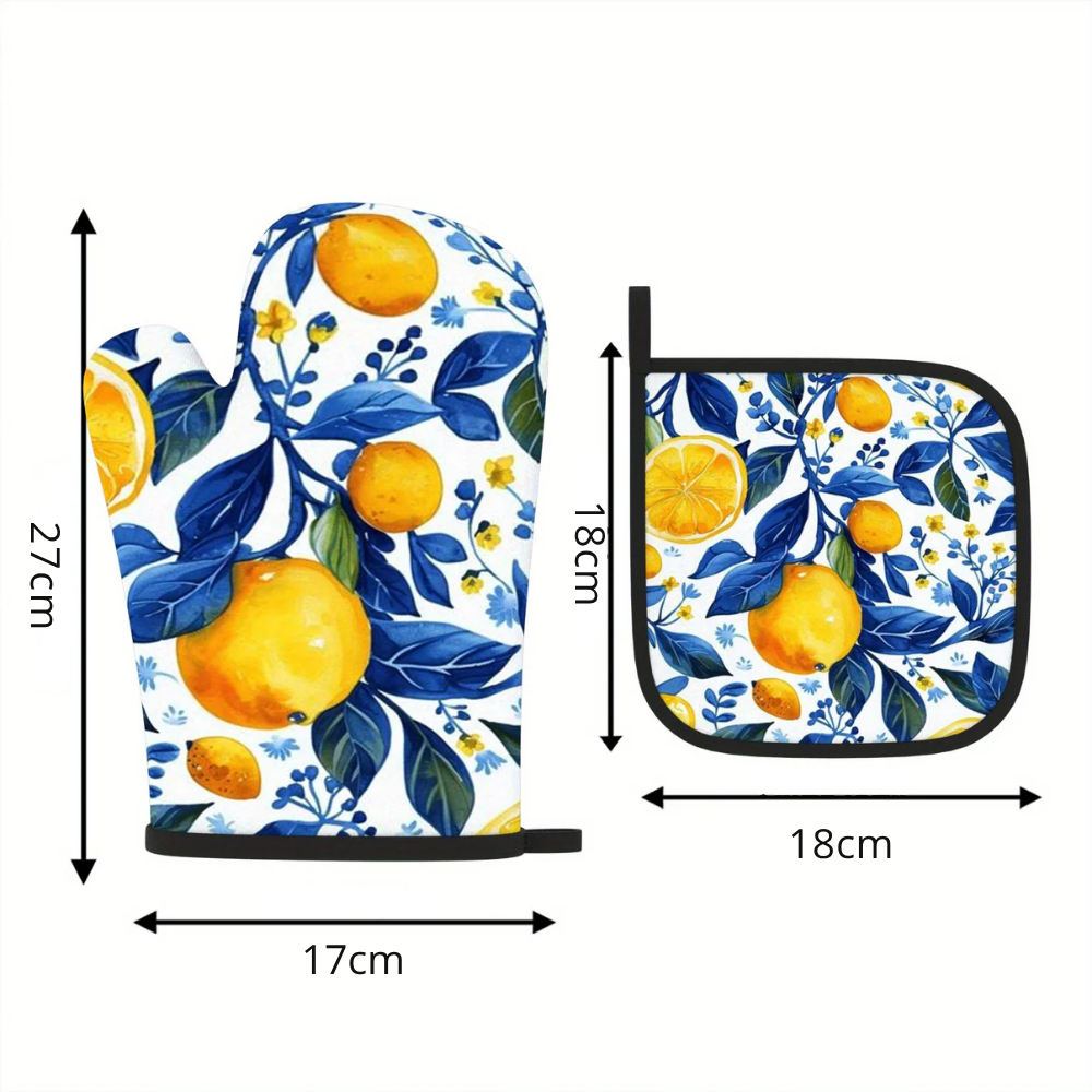Lot de 2 Gants de Cuisine Citron & Fleurs – Résistants à la Chaleur