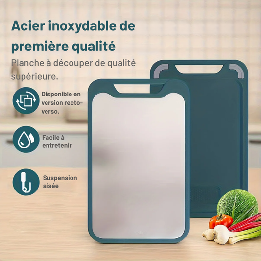 Planche à découper double face en acier inoxydable premium antidérapante