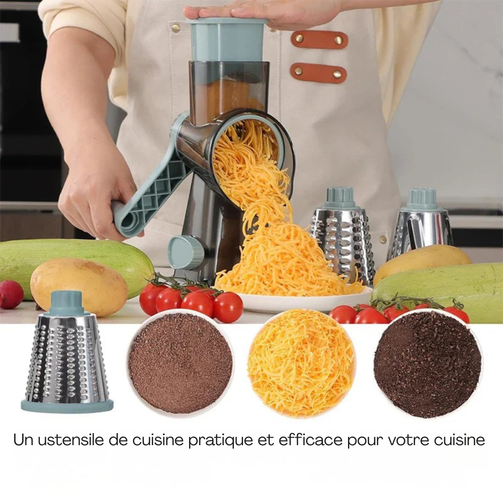 Moulin à légumes 3-en-1 rotatif – Râpe manuelle polyvalente pour fromage, légumes et fruits à coque, hachoir et trancheur de cuisine