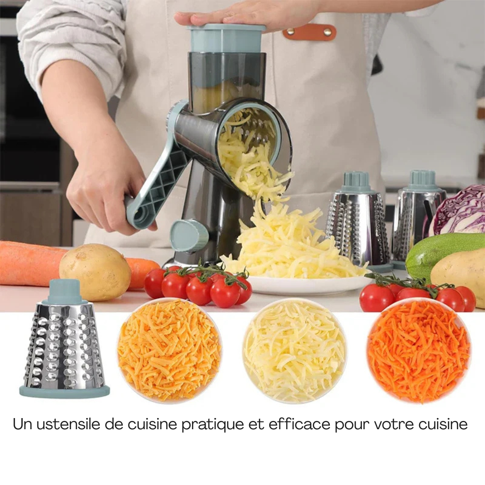 Moulin à légumes 3-en-1 rotatif – Râpe manuelle polyvalente pour fromage, légumes et fruits à coque, hachoir et trancheur de cuisine