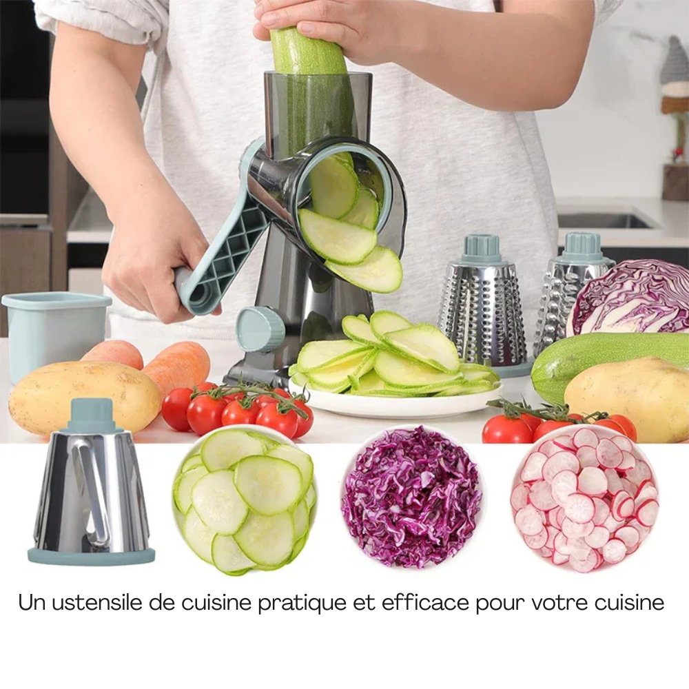 Moulin à légumes 3-en-1 rotatif – Râpe manuelle polyvalente pour fromage, légumes et fruits à coque, hachoir et trancheur de cuisine