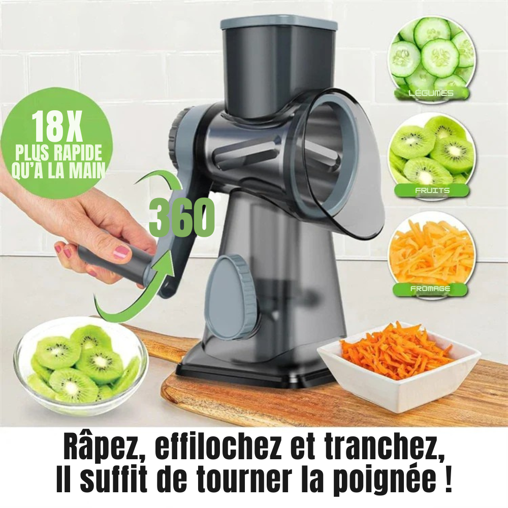 Moulin à légumes 3-en-1 rotatif – Râpe manuelle polyvalente pour fromage, légumes et fruits à coque, hachoir et trancheur de cuisine