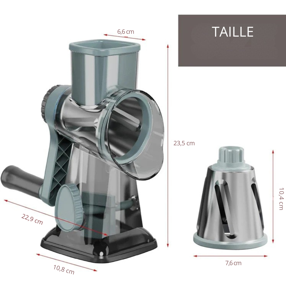 Moulin à légumes 3-en-1 rotatif – Râpe manuelle polyvalente pour fromage, légumes et fruits à coque, hachoir et trancheur de cuisine