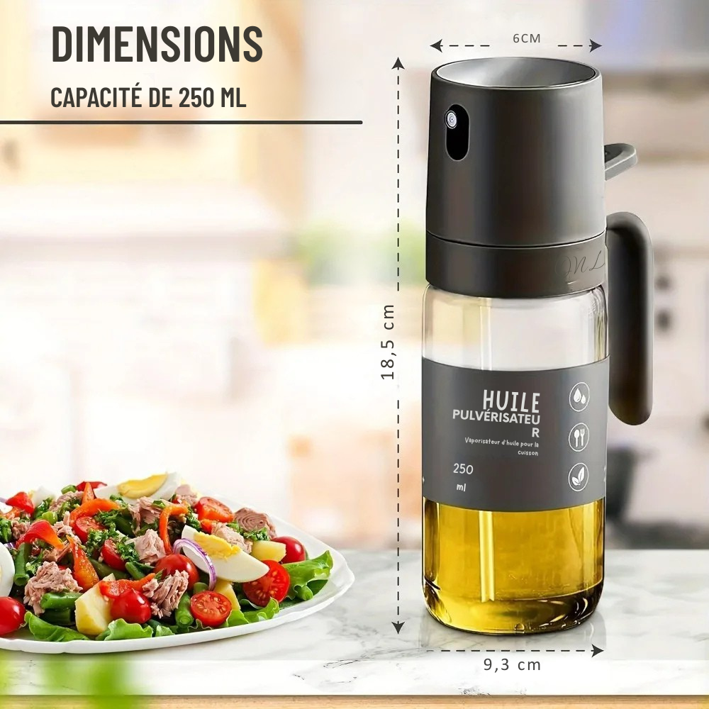 Spray huile 250 ml – Pulvérisateur en verre borosilicaté sans BPA pour cuisson, salade et BBQ