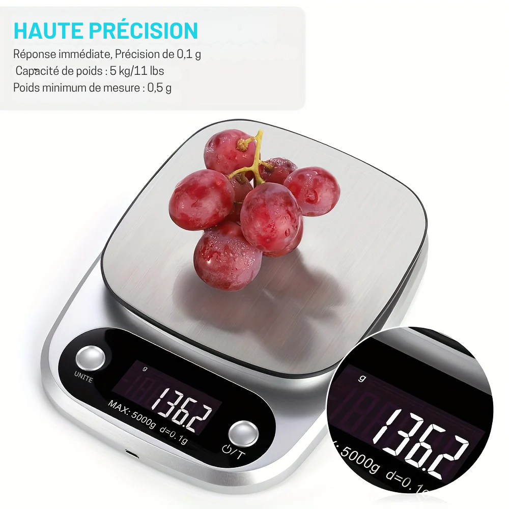 Balance de Cuisine Numérique de Précision en Acier Inoxydable