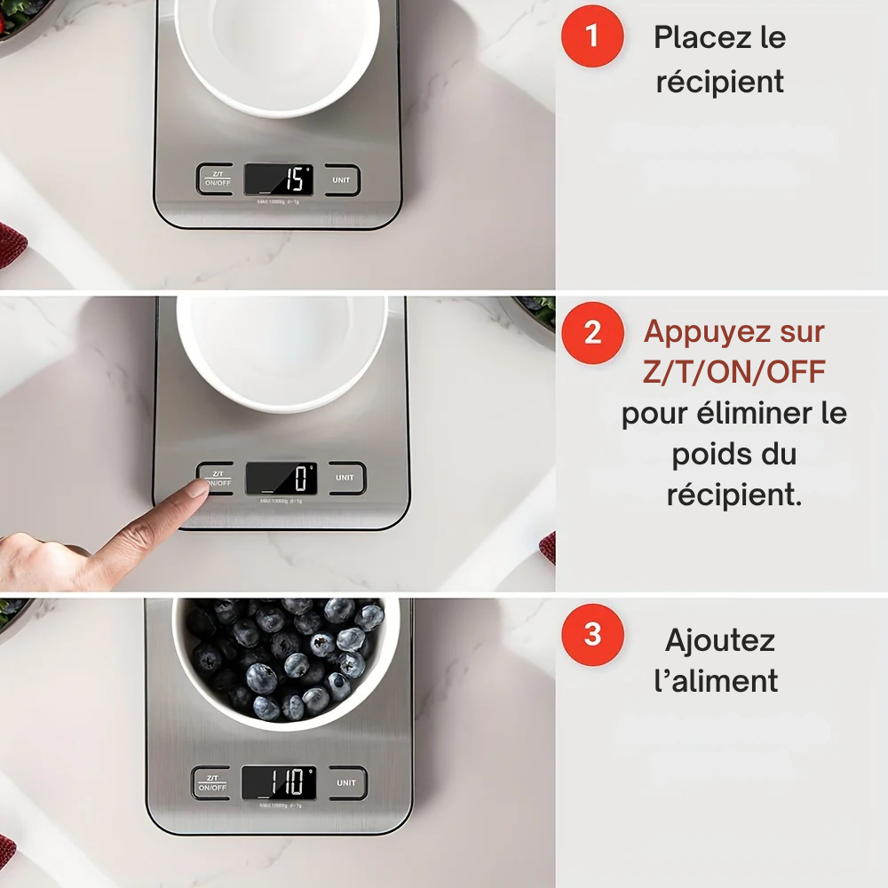 Balance de Cuisine Numérique Haute Précision 10 kg – Écran LCD avec Fonction Tare