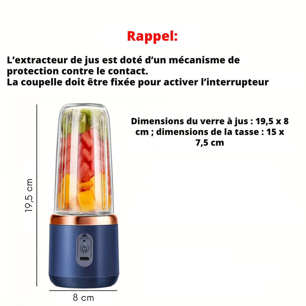 Blender Portable USB 1400 ml – Presse-Agrumes Électrique Sans Fil 6 Lames