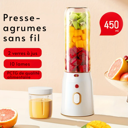 Blender Portable USB 450 ml – Extracteur de Jus Rechargeable avec 2 Tasses