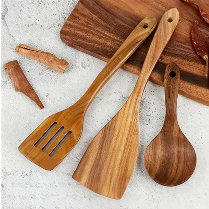 Ensemble d'Ustensiles de Cuisine en Bois – 3 ou 5 Pièces