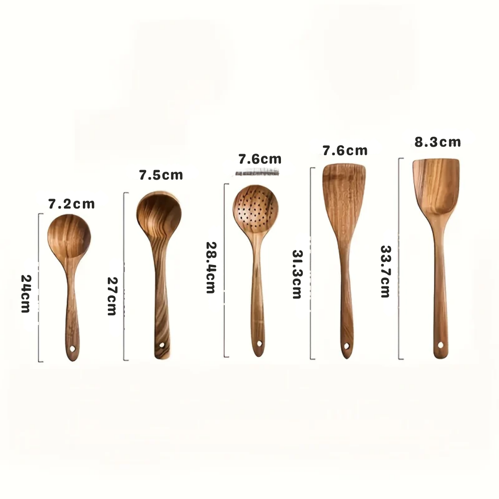 Ensemble d'Ustensiles de Cuisine en Bois – 3 ou 5 Pièces