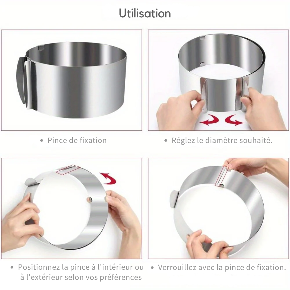 Cercle à Pâtisserie Antiadhésif Ajustable en Acier Inoxydable 15 à 30 cm