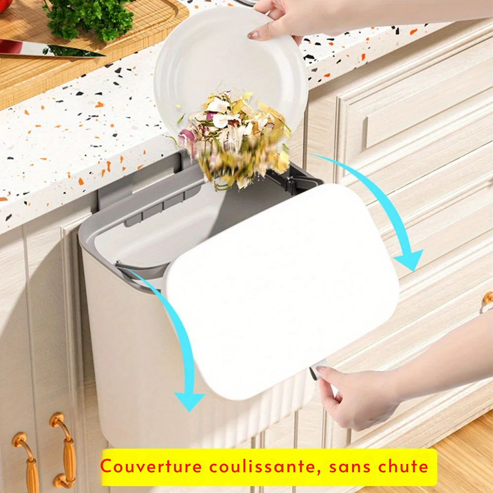 Poubelle Murale Suspendue avec Couvercle Coulissant – Grande Capacité pour Cuisine & Salle de Bain
