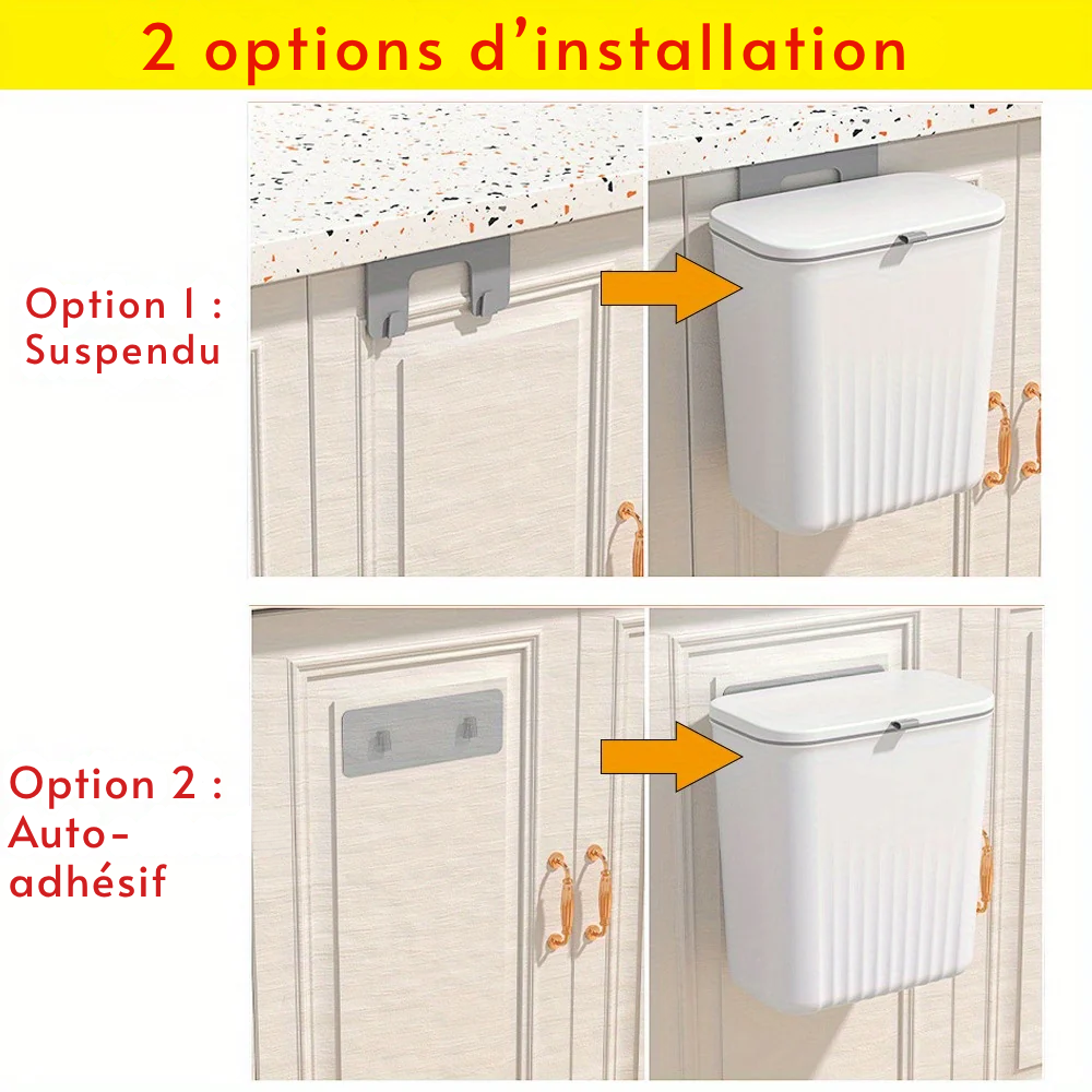 Poubelle Murale Suspendue avec Couvercle Coulissant – Grande Capacité pour Cuisine & Salle de Bain