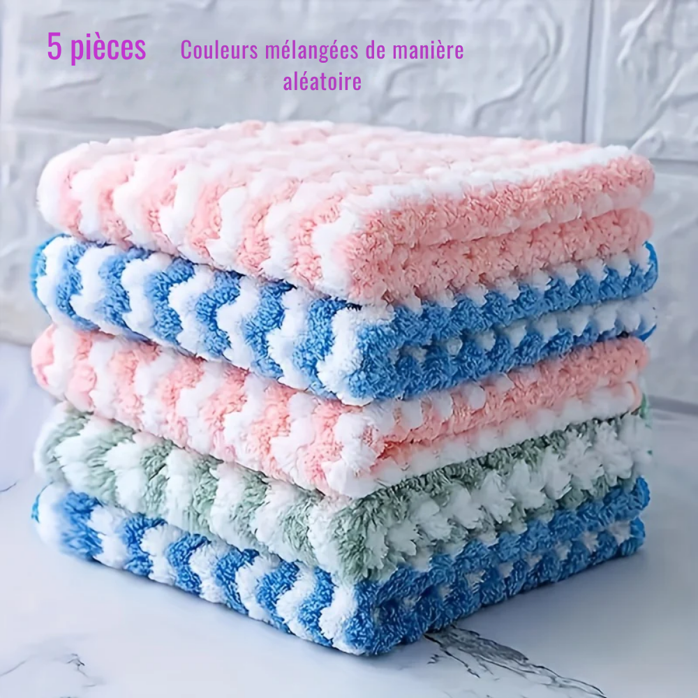 Lot de 5 ou 10 Torchons de Cuisine en Microfibre Velours Corail Ultra Absorbants