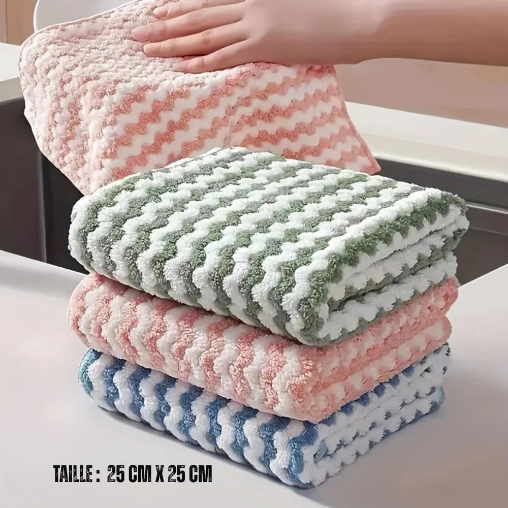 Lot de 5 ou 10 Torchons de Cuisine en Microfibre Velours Corail Ultra Absorbants