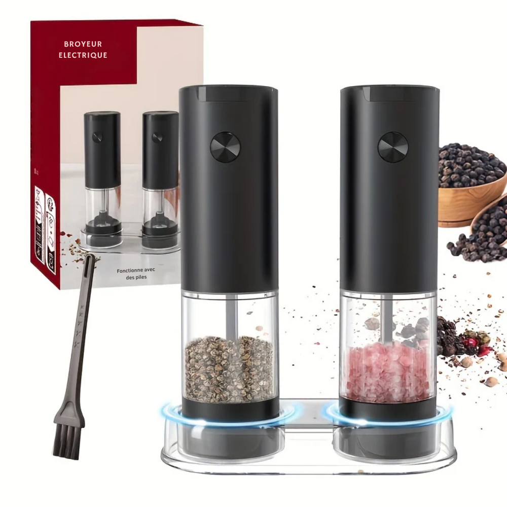Moulin à Poivre Électrique Automatique en Acier Inoxydable avec Base de Rangement