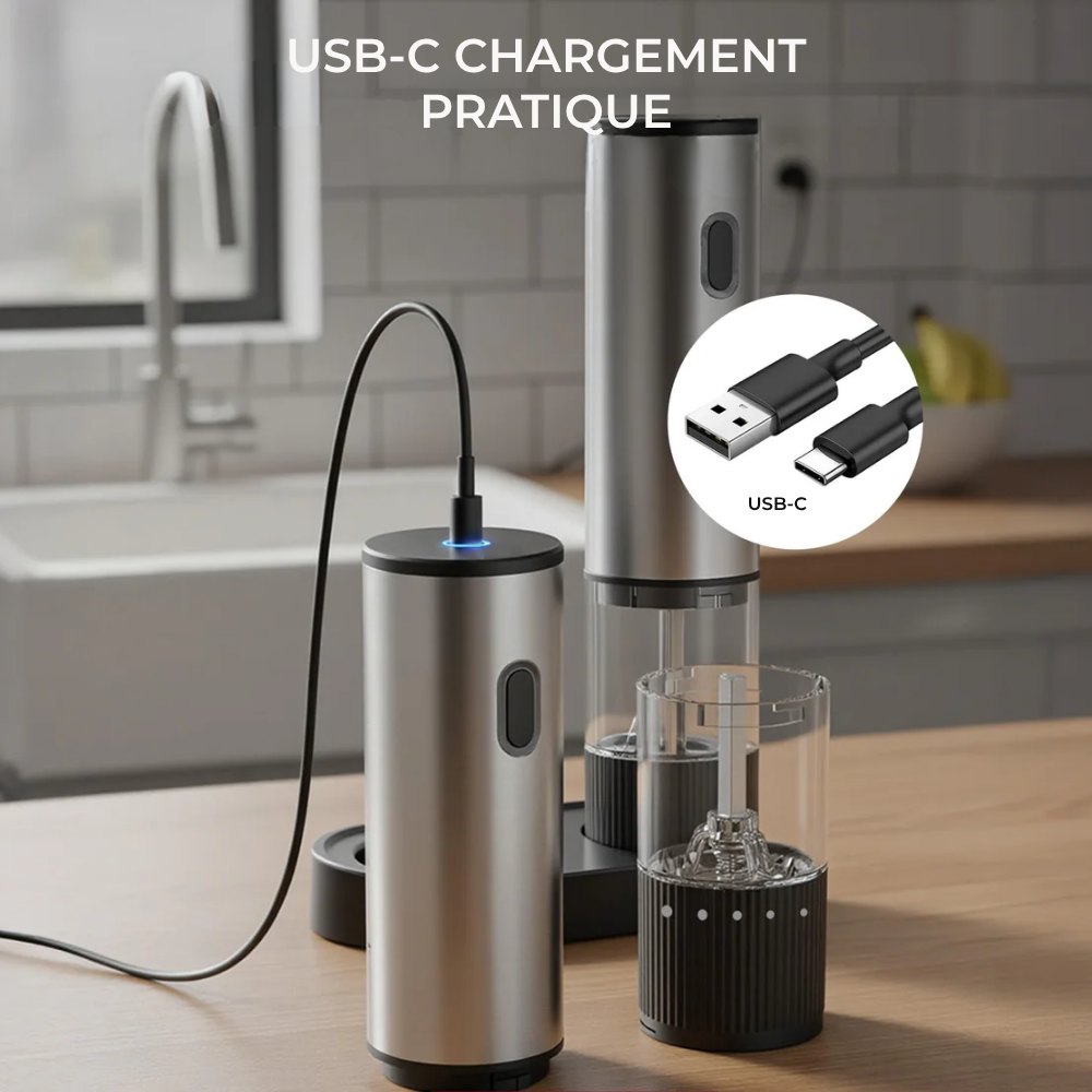 Moulin à Poivre Électrique Rechargeable USB en Acier Inoxydable