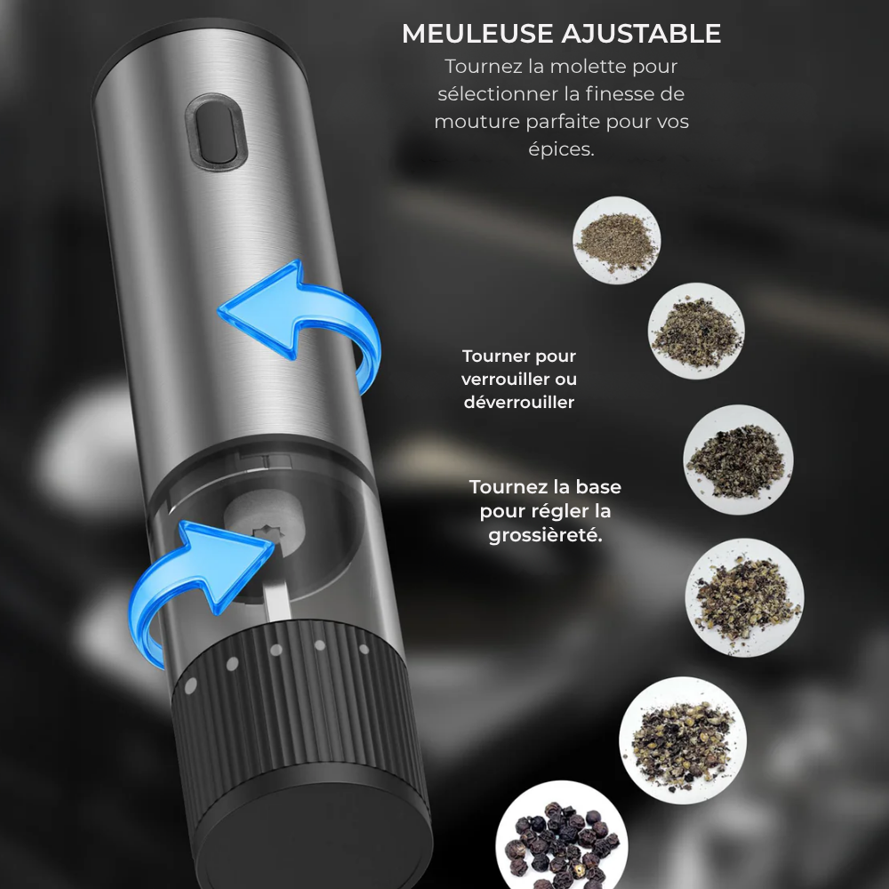 Moulin à Poivre Électrique Rechargeable USB en Acier Inoxydable