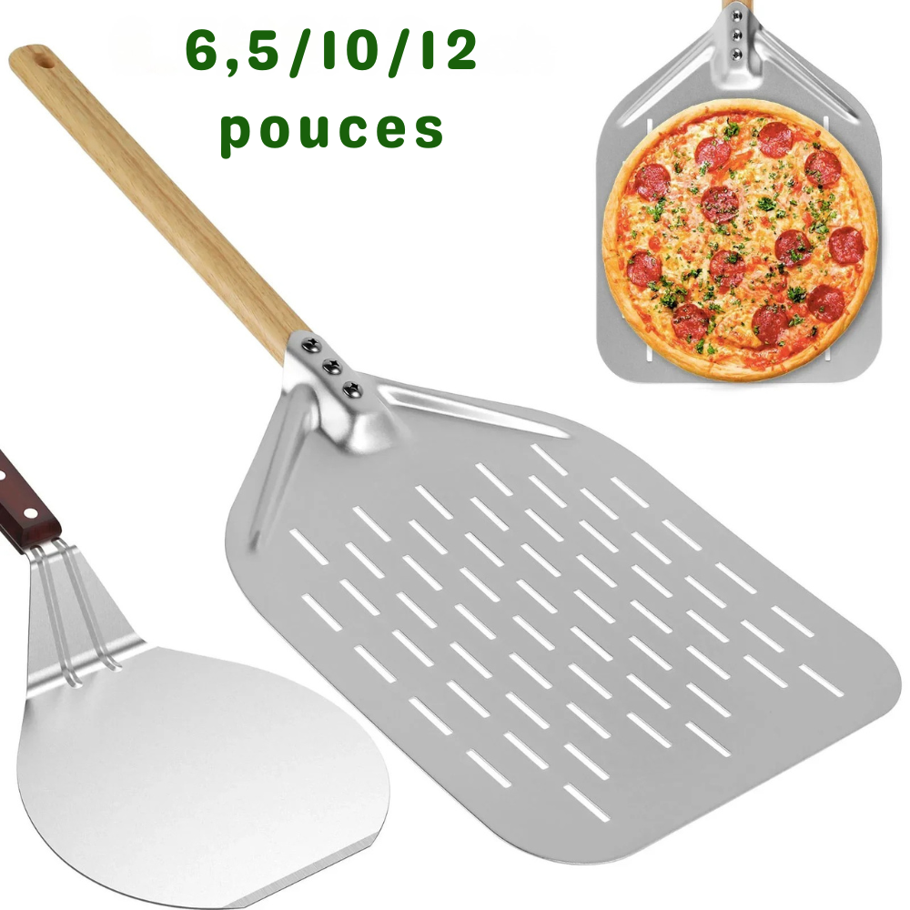 Pelle à Pizza Métal Antiadhésive avec Manche en Bois – 6,5 à 12 pouces