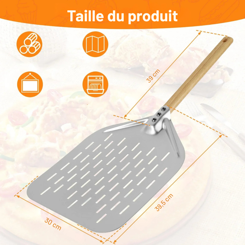 Pelle à Pizza Métal Antiadhésive avec Manche en Bois – 6,5 à 12 pouces