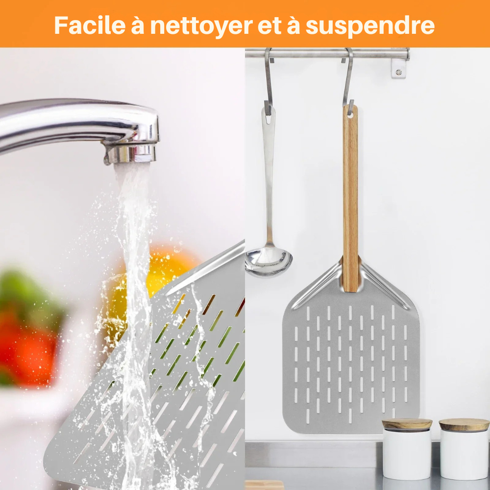 Pelle à Pizza Métal Antiadhésive avec Manche en Bois – 6,5 à 12 pouces
