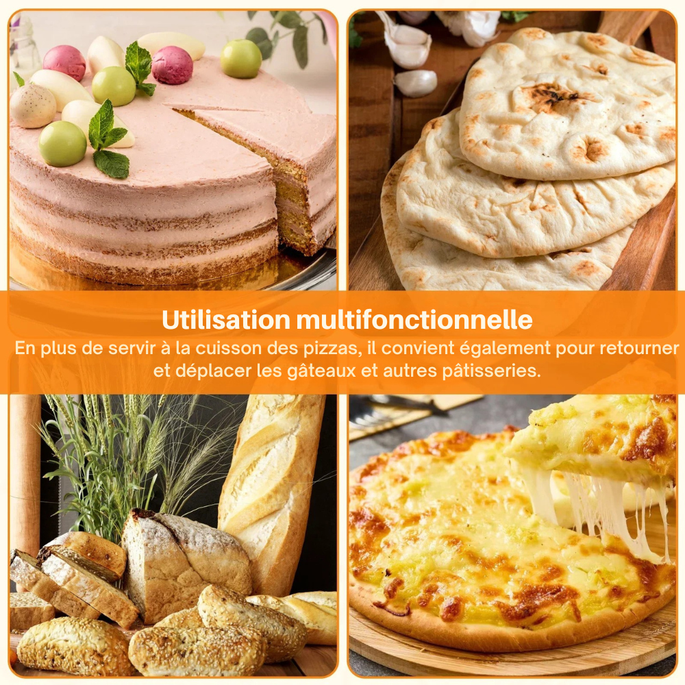Pelle à Pizza Métal Antiadhésive avec Manche en Bois – 6,5 à 12 pouces