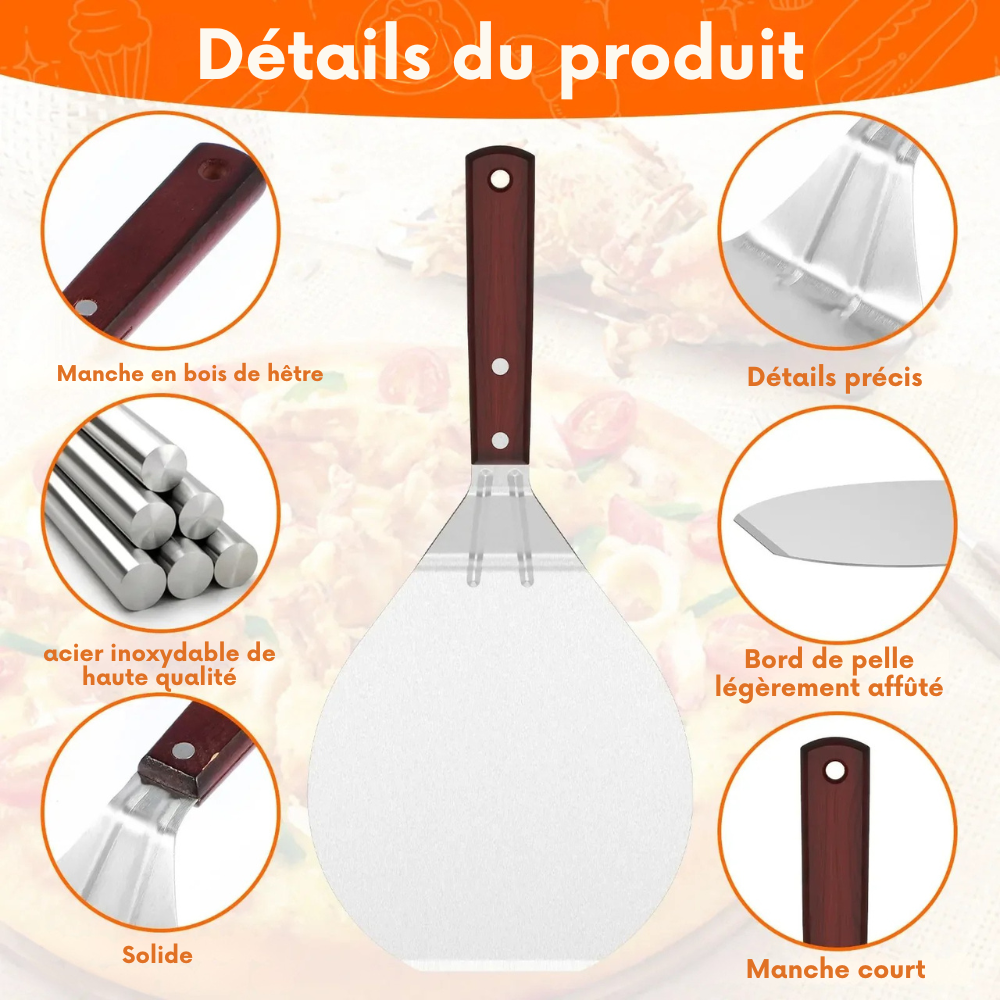 Pelle à Pizza Métal Antiadhésive avec Manche en Bois – 6,5 à 12 pouces