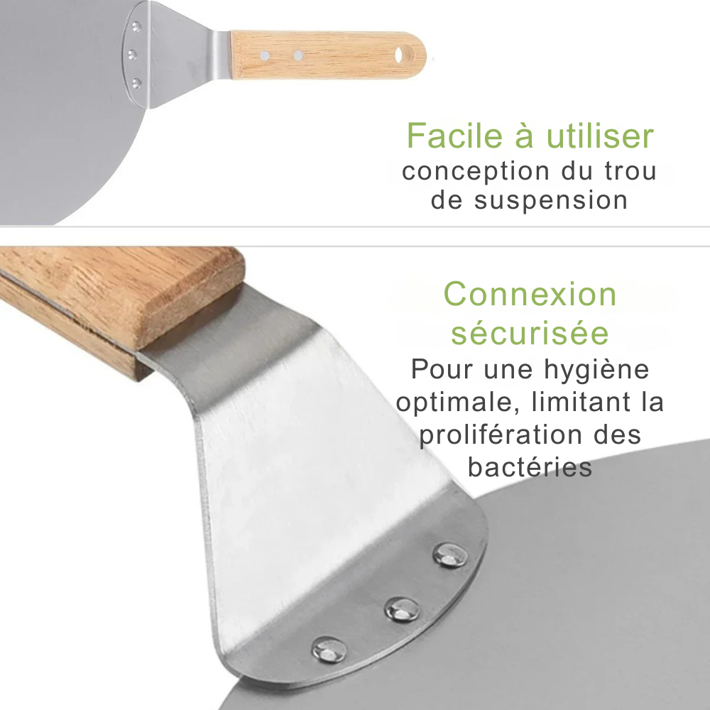 Pelle à Pizza Inox 10/12 pouces – Manche Bois, Anti-Chaleur
