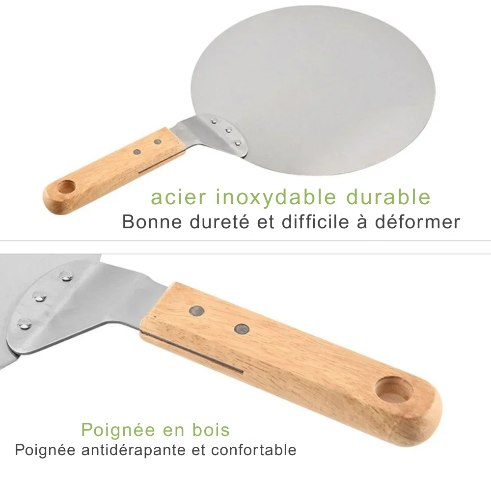Pelle à Pizza Inox 10/12 pouces – Manche Bois, Anti-Chaleur