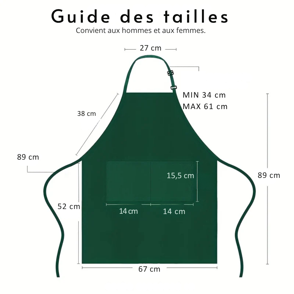 Tablier de Cuisine Long Réglable avec Poches en Polyester