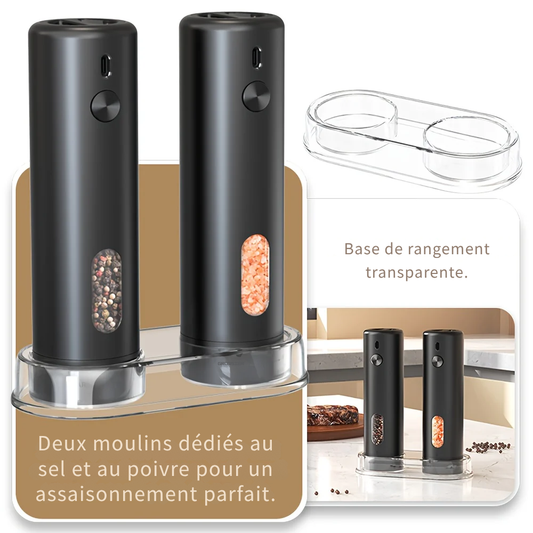 Moulin à Poivre Électrique Rechargeable avec Réglage de la Mouture