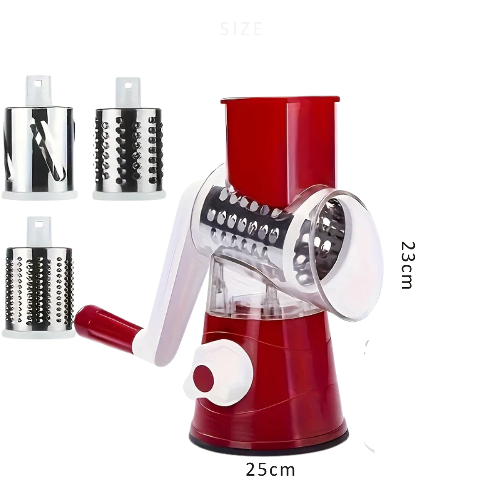 Râpe à Fromage 3-en-1 – Coupe-Légumes Multifonction avec 3 Rouleaux Interchangeables