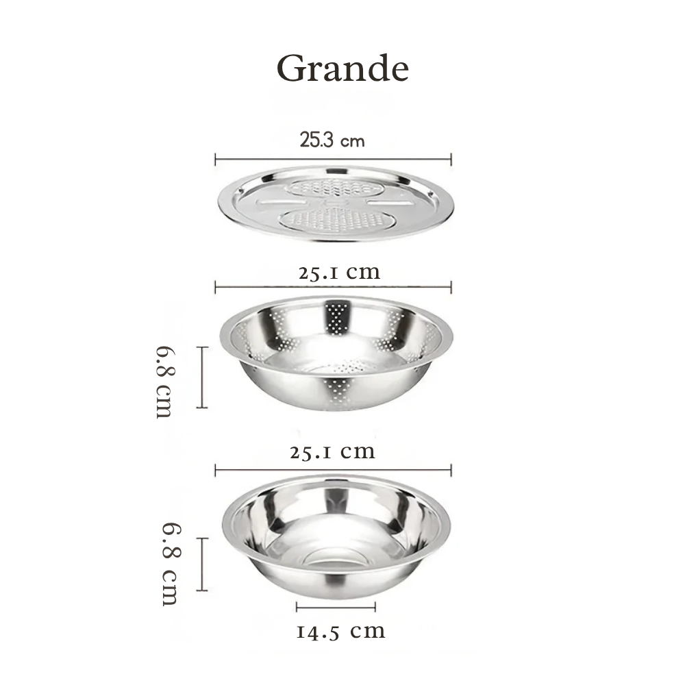 Râpe à Fromage 3-en-1 en Acier Inoxydable 304 – Hachoir, Filtre et Bol Multifonction