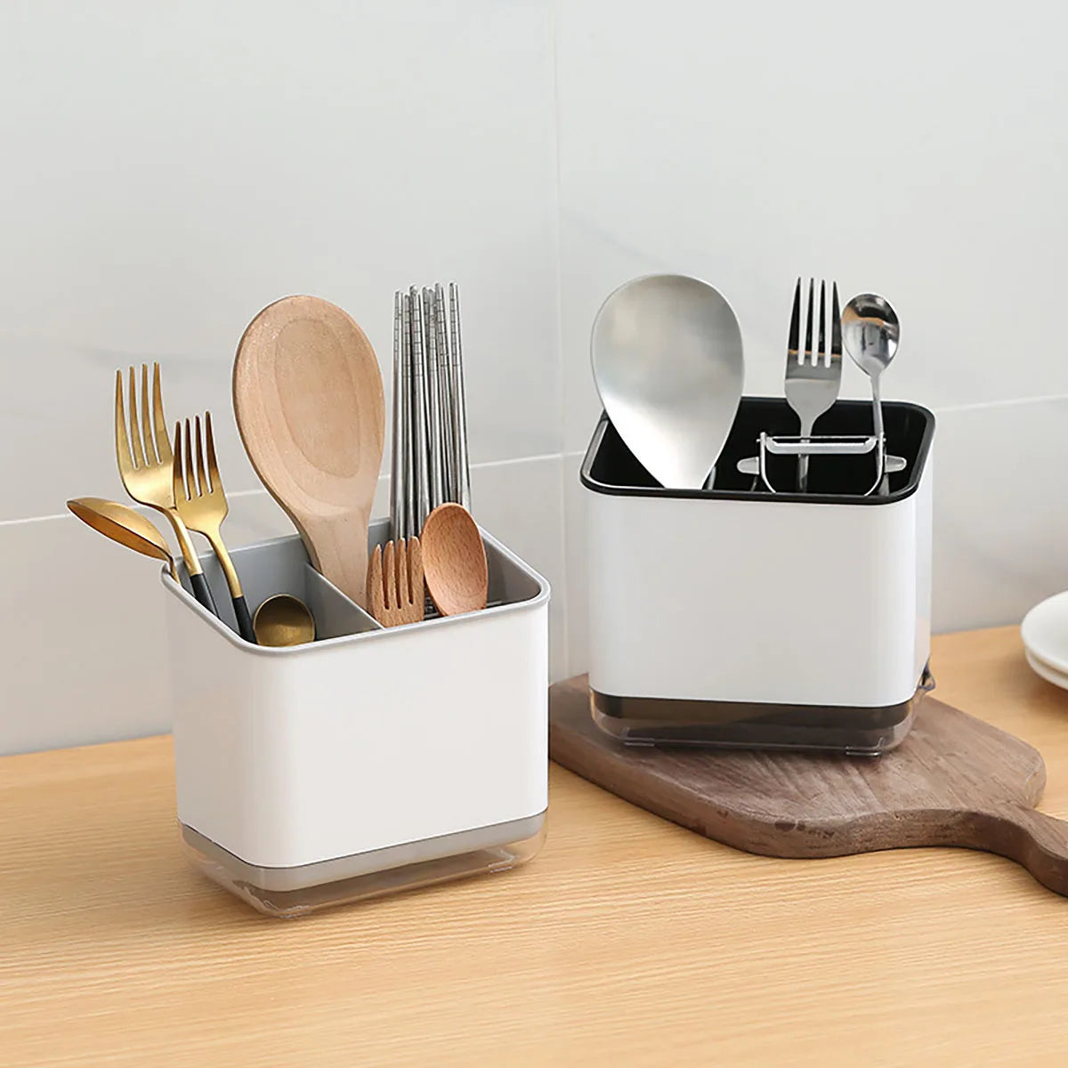 Range-couverts 2 étages – Support détachable pour baguettes, cuillères et fourchettes, organisateur de cuisine