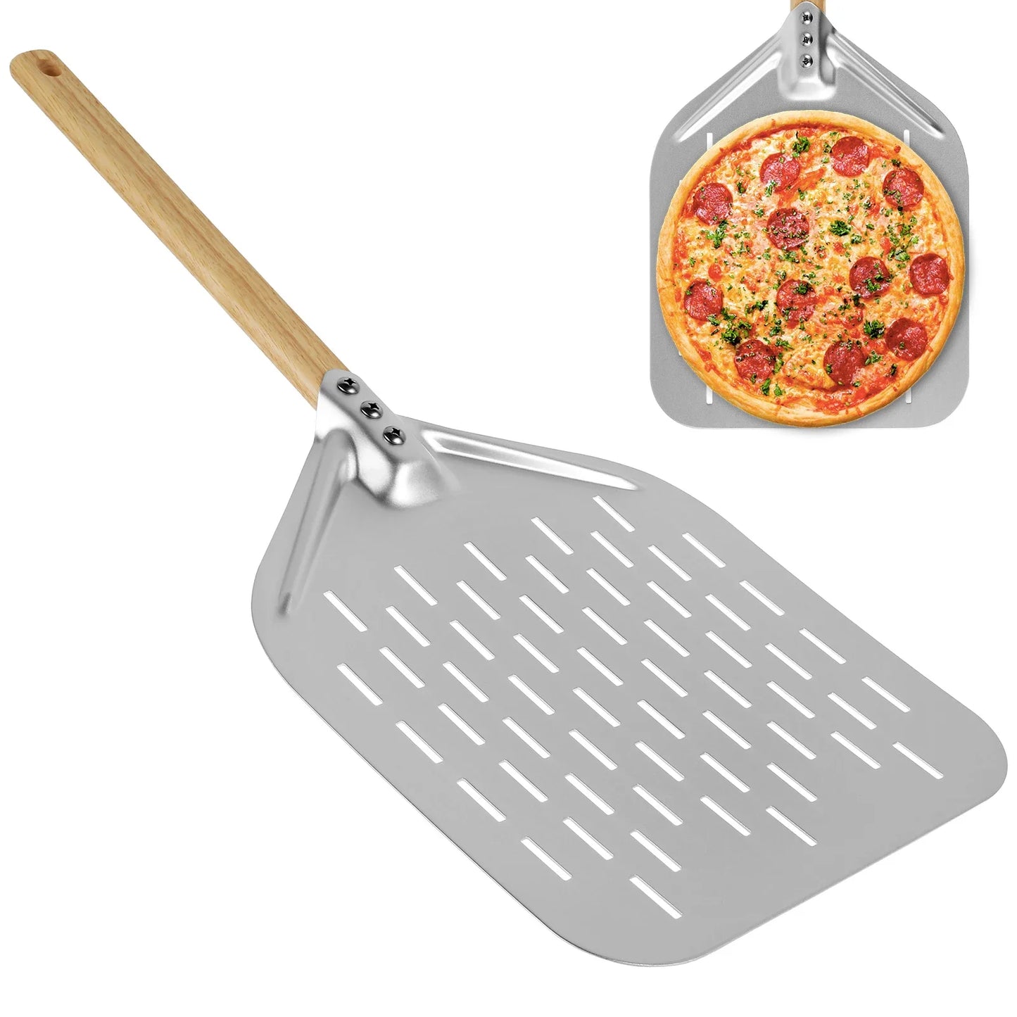 Pelle à Pizza Métal Antiadhésive avec Manche en Bois – 6,5 à 12 pouces