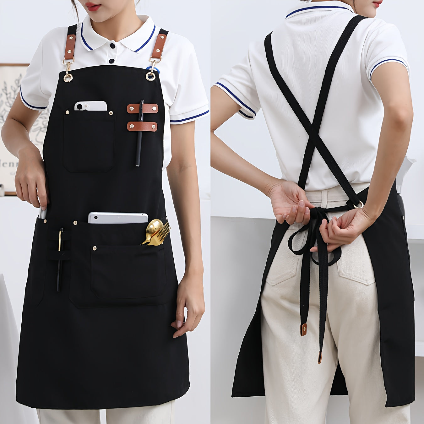 1 tablier en polyester design haut de gamme doux et respirant quatre poches utilisable dans les restaurants cuisines et autres occasions tablier moderne